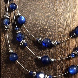 Ashley Cooper Wire Triple Strand Blue Bead Necklace